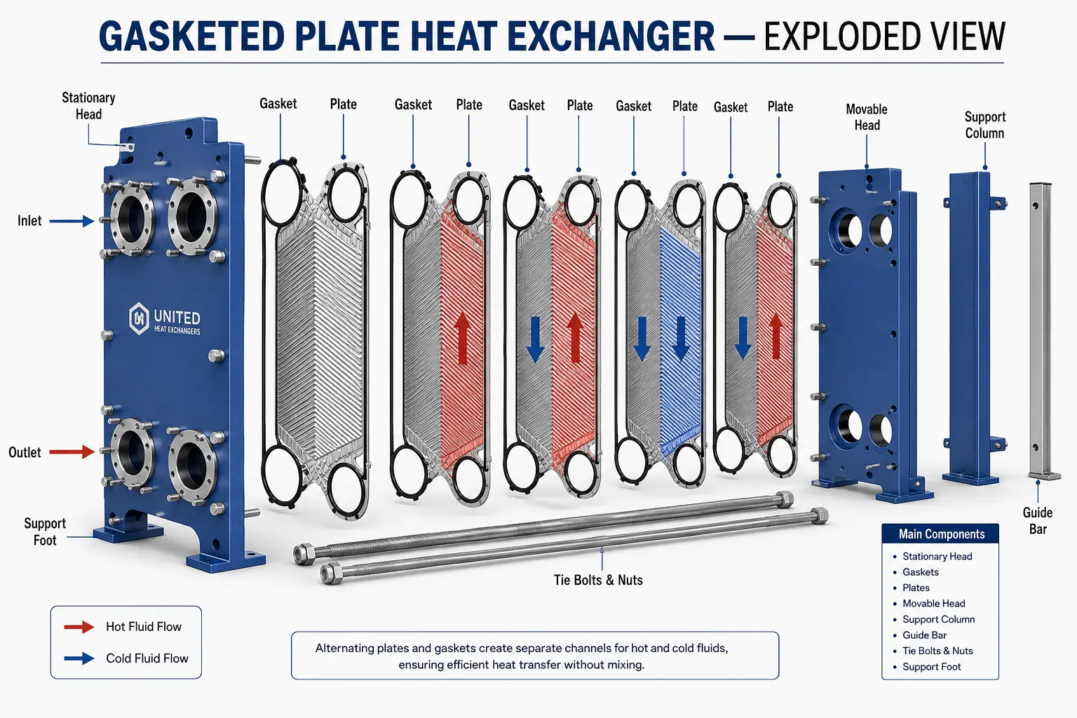 Gasketed Plate Heat Exchanger — Exploded View